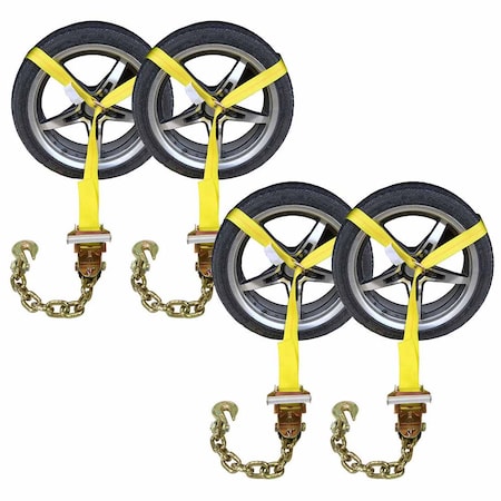 Us Cargo Control Side Mount Wheel Net w/ Ratchet & Chain Extension, PK4 SMWNCE-4PK